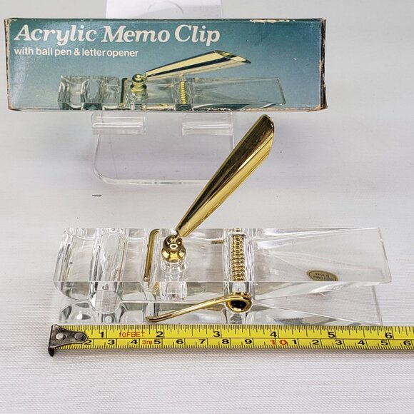 NEW Clear Acrylic Clothespin Memo Clip Ball Pen Letter Opener Vintage Hong Kong - Picture 9 of 10